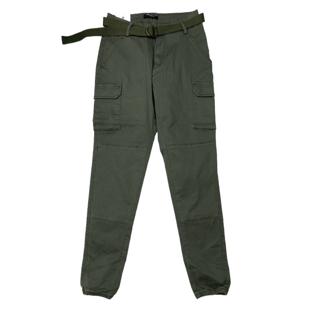 *New American Bazi Olive Twill Jogger Pant Womens Med Green Belt Casual Stretch